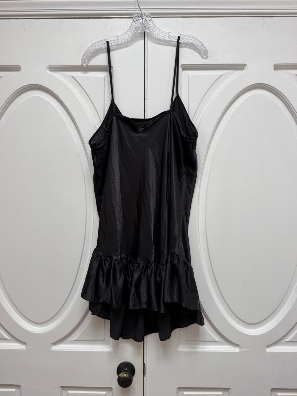 Vintage Black Satin Ruffle-Hem Slip Dress 3x - Picture 6 of 6